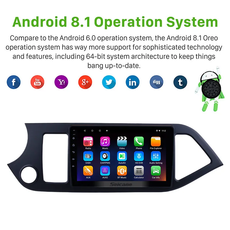 Top Seicane 9" Android 7.1/8.1 Car GPS Radio For 2011-2014 KIA PICANTO Morning HD 1024*600 Touch Screen Bluetooth Navigation system 1