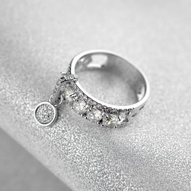 Новое модное элегантное темпераментное белое кольцо для свадьбы, помолвки, циркония, Круглый Кулон, висячие кольца из розового золота для женщин и девушек