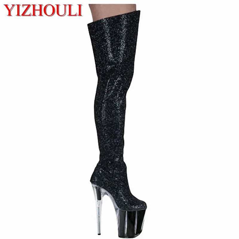 Danse Cm Banquet Genou Haute Talons Discothèque 20 forme Plate Femmes Noir Les De argent Yan Étanche Danse Épais Chaussures Dans Le vdTZnwZ