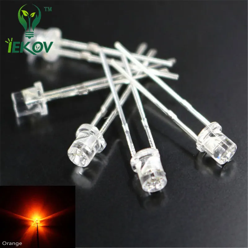 Buy 100PCS LED 3MM Flat Top Orange Leds Wide Angle
