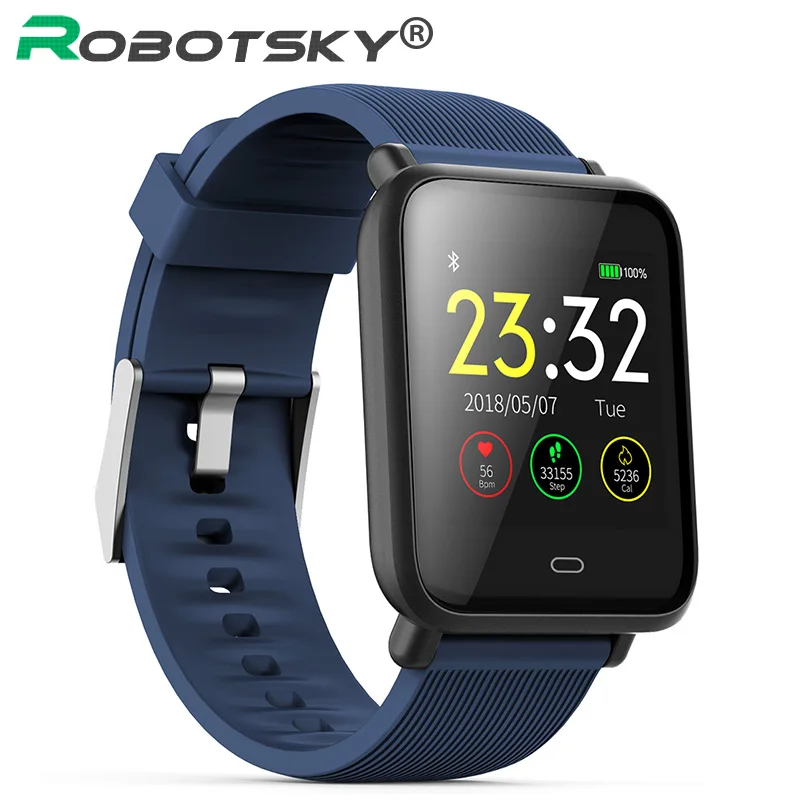 Online Q9 reloj inteligente presión arterial Monitor de ritmo cardíaco durante el sueño pulsera IP67 impermeable Deporte Fitness Trakcer reloj de las mujeres de los hombres Smartwatch
