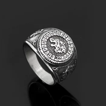 

Men 316L stainless steel norse Viking odin's wolf rune vantage ring with gift bag