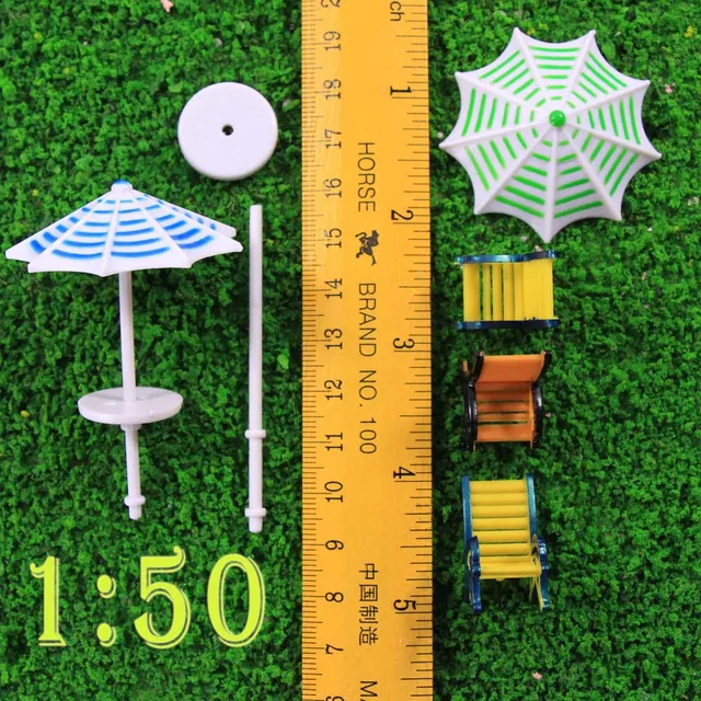 2 Sets Parasols Sun Loungers Deck Chairs Bench Settee Model Train 1:50-1:150 O OO TT N Scale TYS23 Plastic Model Umbrellas