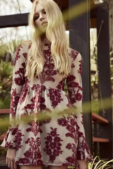 

2018 women's embroidery dress gauze flare sleeve mesh dress with lining bohemian holiday dress floral pattern mini dress
