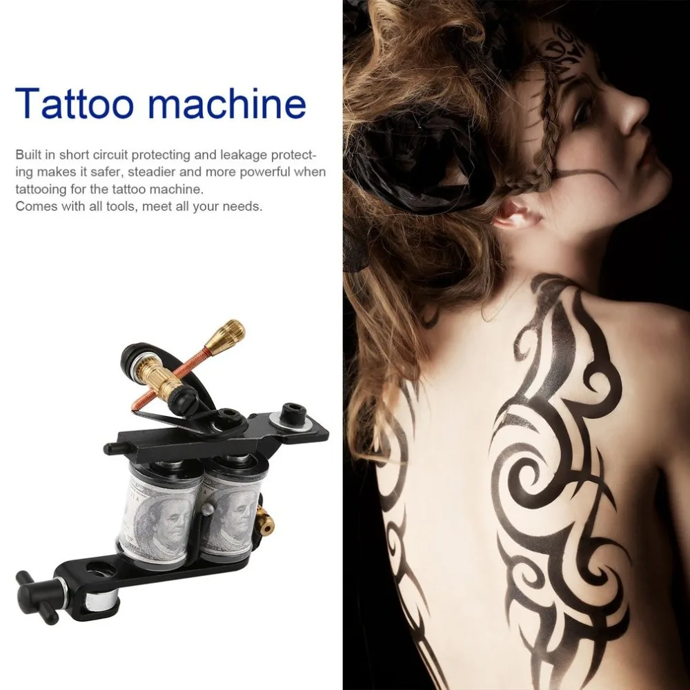 Полный комплект татуировки, машинка для татуировки, пистолет с черными чернилами, комплект с питанием, ручки для боди-арта, аксессуары для татуировки, Перманентный макияж