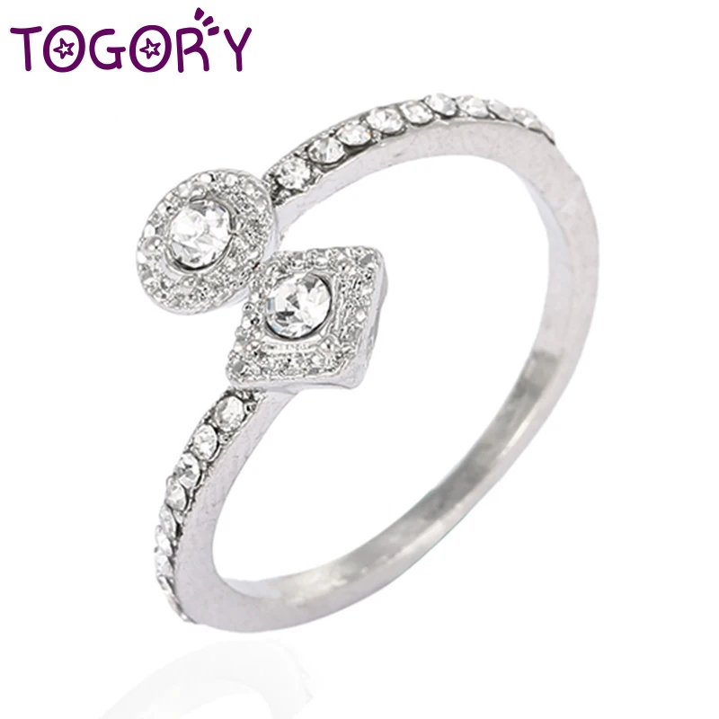 

TOGORY Simple Fashion Personality Silver-plated Brand Finger Ring with Clear CZ Original for Women Jewelry Party Gift