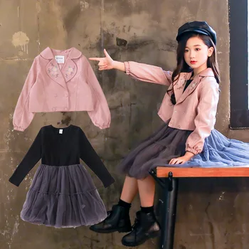 

2019 spring new girls clothing sets jackets +dresses 2 pieces fashion pattern