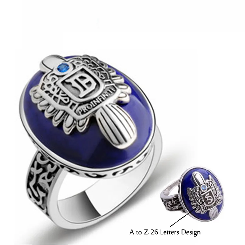 Кольцо из стерлингового серебра с дневниками вампира, A-Z из серебра 925 пробы с буквами, 26 дизайнов, кольца из натурального лазурита с голубым кристаллом