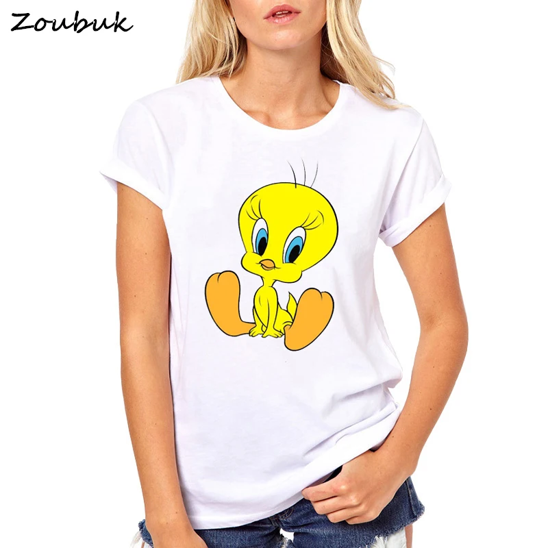 2018 fashion Looney Tunes Tweety Bird cartoon print t shirts women summer fashion cute tshirt female o-neck tops tee plus size Tops