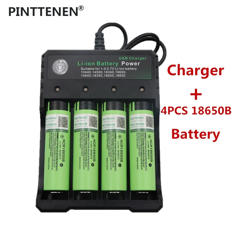 

4PCS Original NCR18650B 18650 li-ion Rechargeable battery 3400 mAh 3.7 V for Panasonic Flashlight/Laptop+1PCS USB Charger