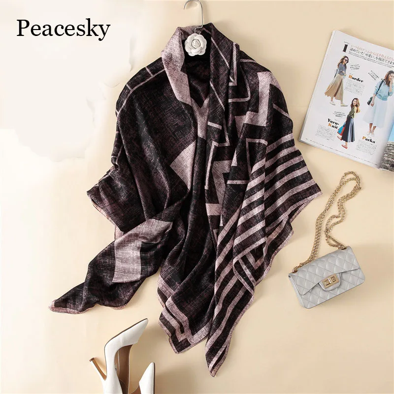 

Peacesky Brand Women's Fashion Silk Feeling Scarf Square Scarves Shawl Wrap High Quality Print Beach Scarves Size 140*140CM