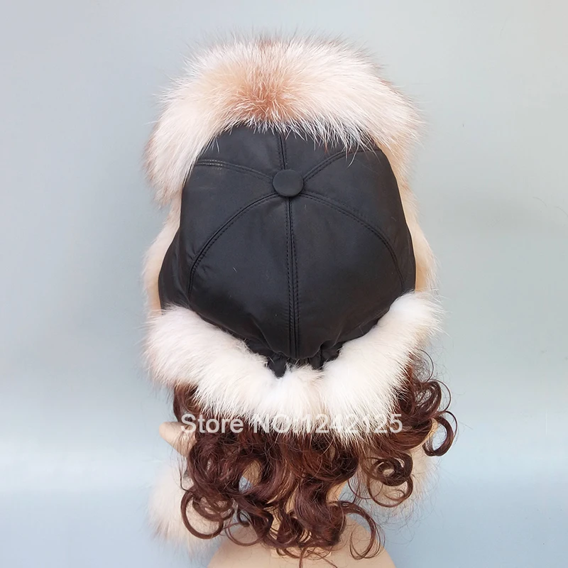 Новые зимние теплые России натуральная меховая шапка Для женщин Для мужчин натуральным лисьим мехом шапка с помпоном ухо наушник золото