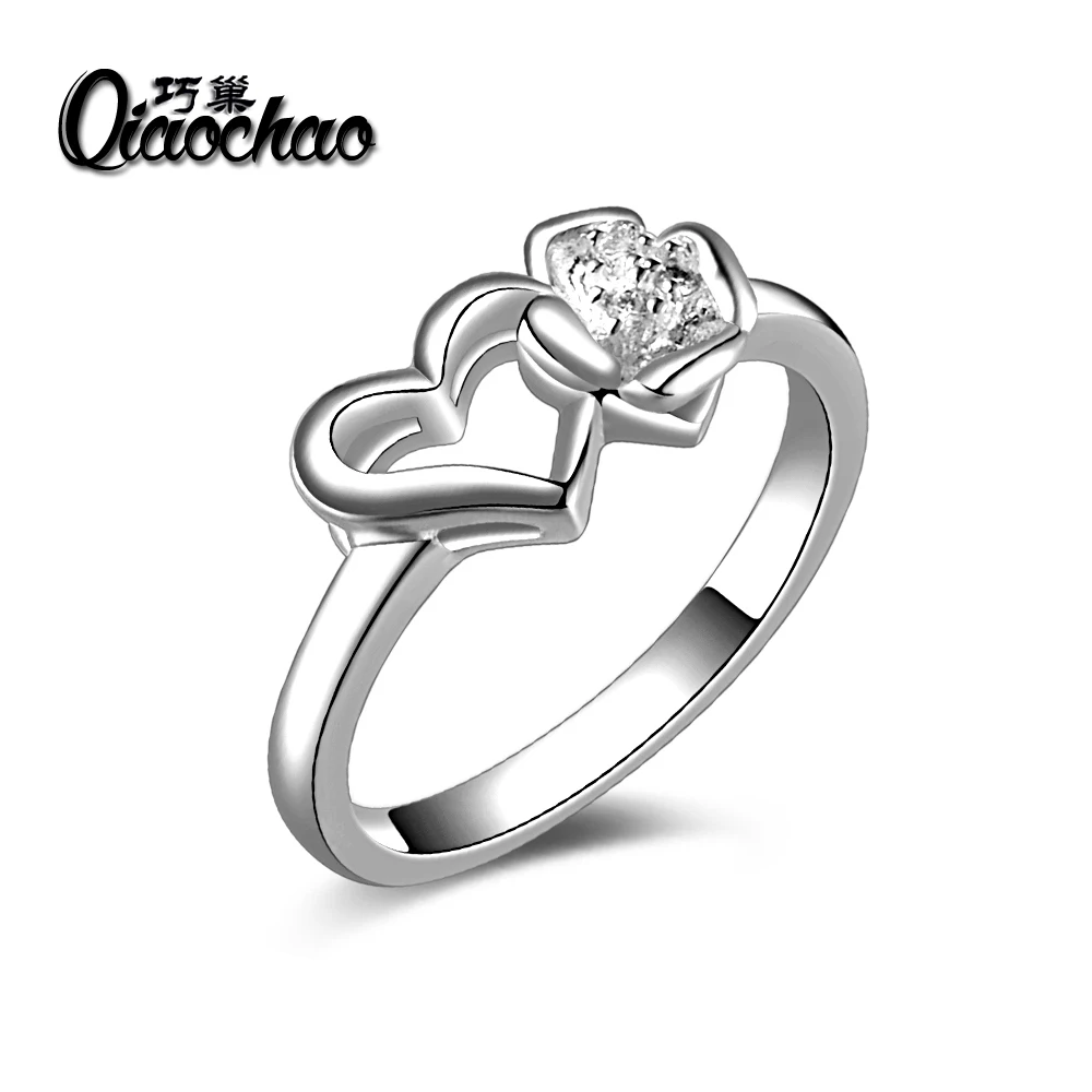 New Design silver rings for women heart shape wedding ring inlaid stone