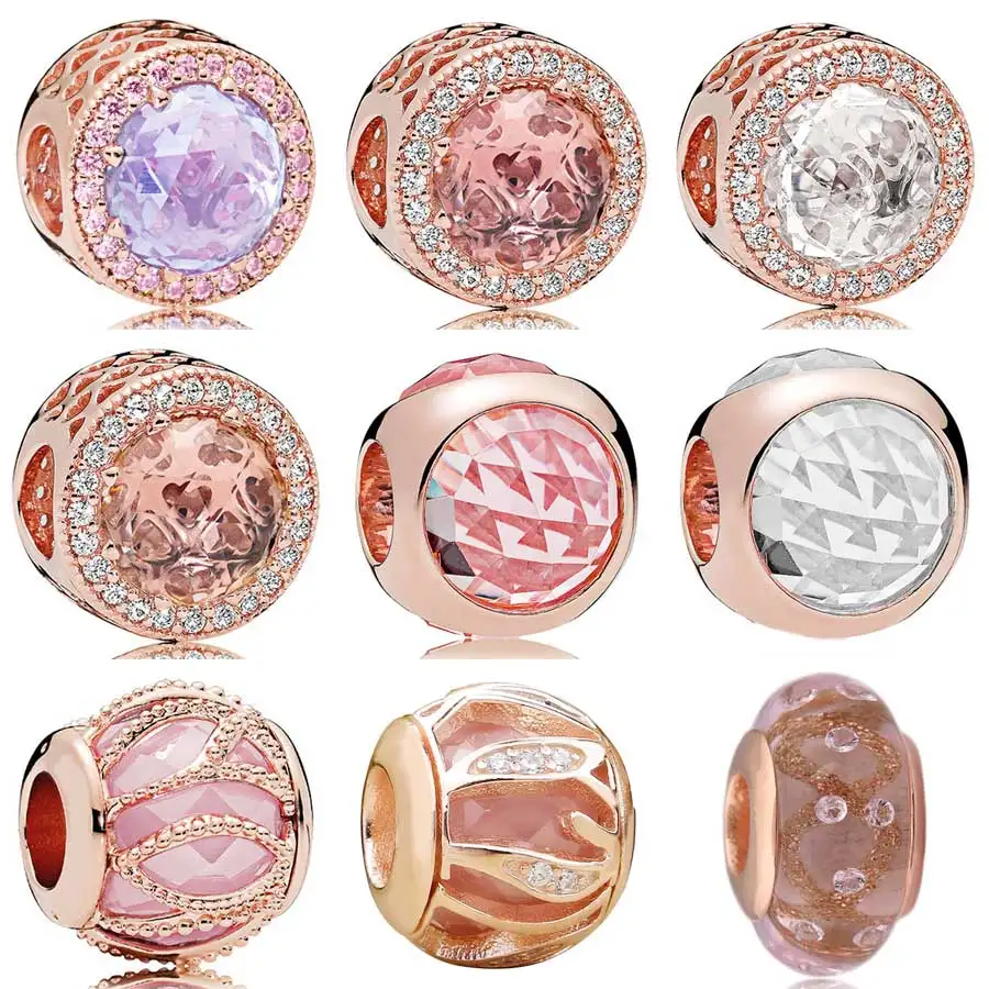 

Rose Gold Multicolor Radiant Hearts Droplets Nature's Intertwining Radiance Beads Fit Pandora Bracelet 925 Sterling Silver Charm