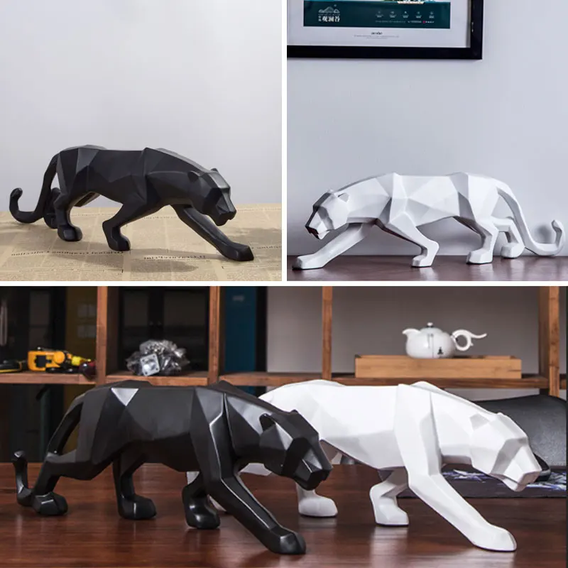 

Creative Abstract Black Panther Sculpture Resin Geometric Leopard Statue Wildlife Decoration Gift Craft Decoration Accessories