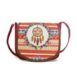 Модные женские перо печати Ловец снов сумки через плечо женский винтажный богемский вышивка сумка холст