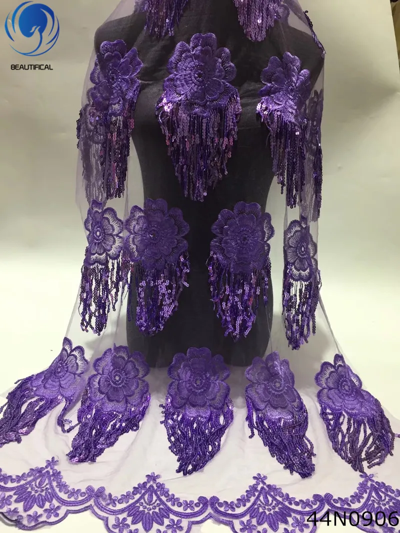 

Beautifical purple lace fabric french sequins lace fabric african lace fabrics 2018 shining big flower pattern 5yards/lot 44N09