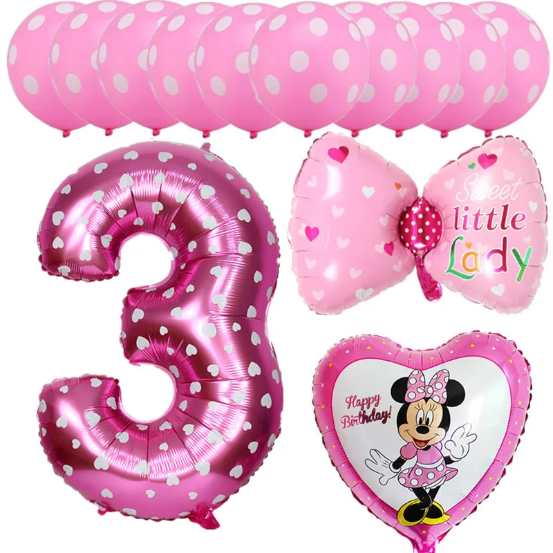 13 piezas rosa azul Mickey Minnie bebé 3 años fiesta de cumpleaños Globos de papel de aluminio de helio de látex Globos niños niñas cumpleaños decoración del partido