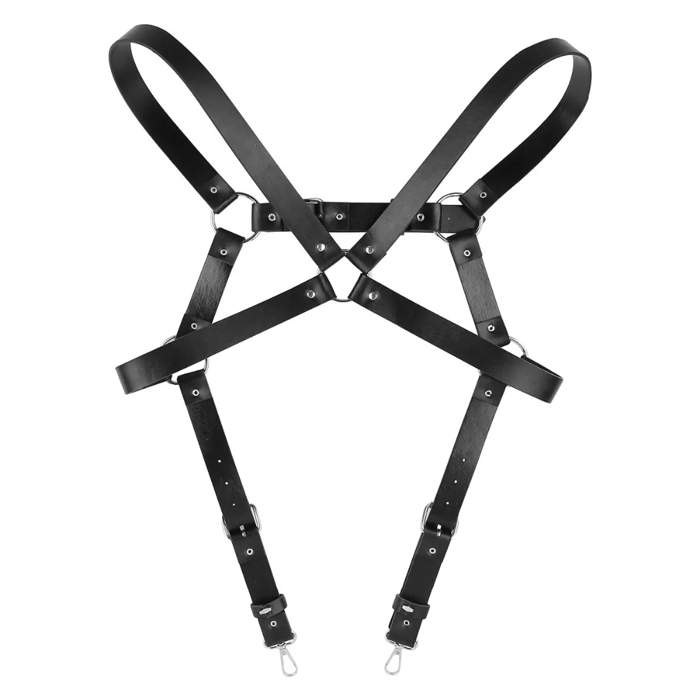 Cosplay&ware Yizyif Harness Men Body Bondage Fetish Adjustable Pu Leather X Back Chest Suspenders Belt Buckle Metal O-rings -Zentai shop online