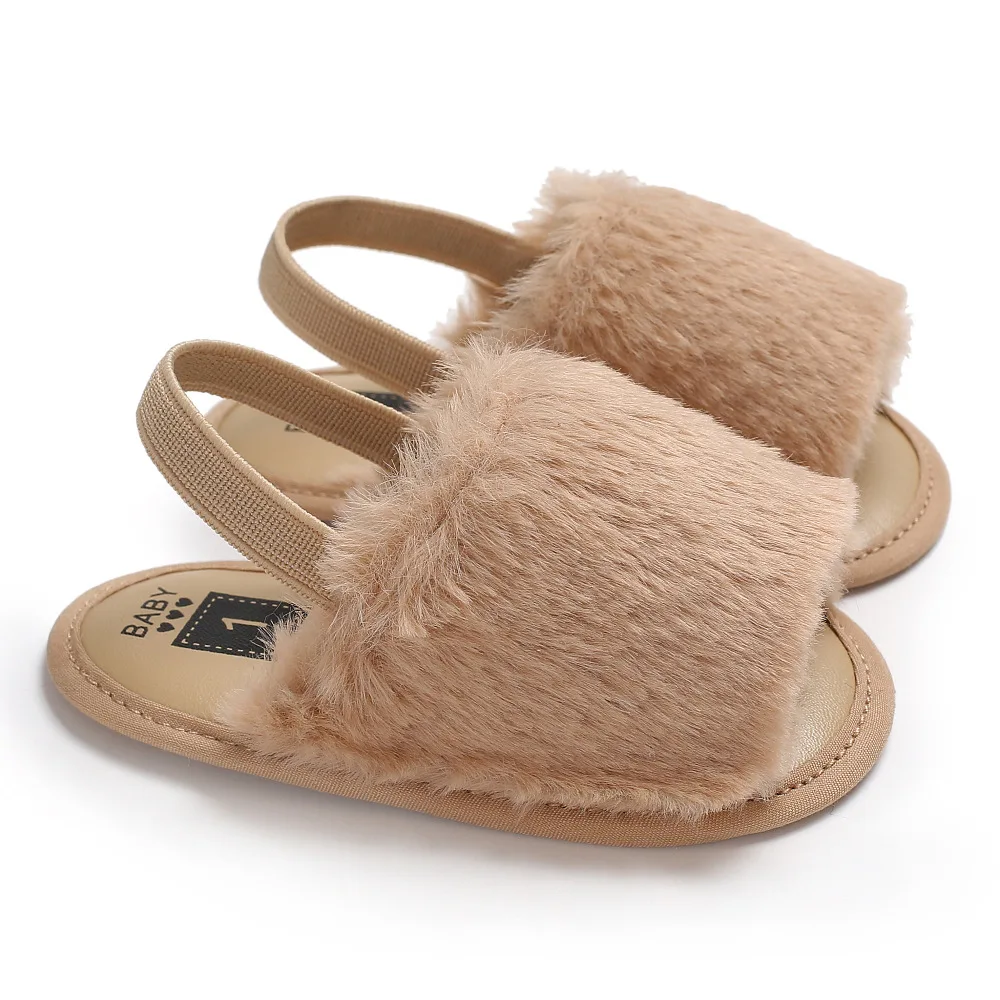 

Fashion New Colors Faux Fur Baby Girls Slippers Soft Bottom Cute Infant Baby Sandals Shoes 0-18 M