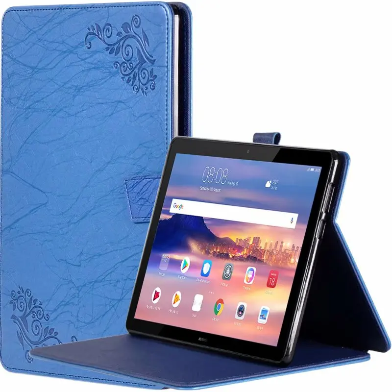 Чехол для huawei MediaPad T5 10 стенд цветок печатных кожаный для huawei Mediapad T5 10,1 ''AGS2-W09/L09/L03/W19 Tablet Cover+ ручка - Цвет: Синий
