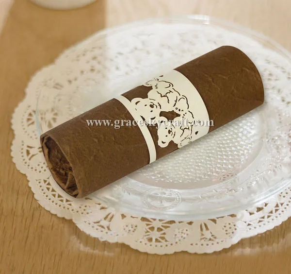 

50pcs Free Shipping Towel Buckle Laser Cut Paper Napkin Rings supplies lovely bear design Wedding Party Table Holder Decoration