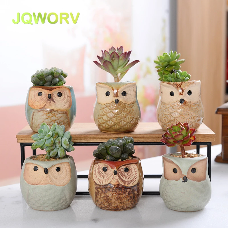 

6pcs Europe retro lovely big eyes owl Old pile Fleshy flower pot Creative home furnishings balcony decor animal plant Flowerpot