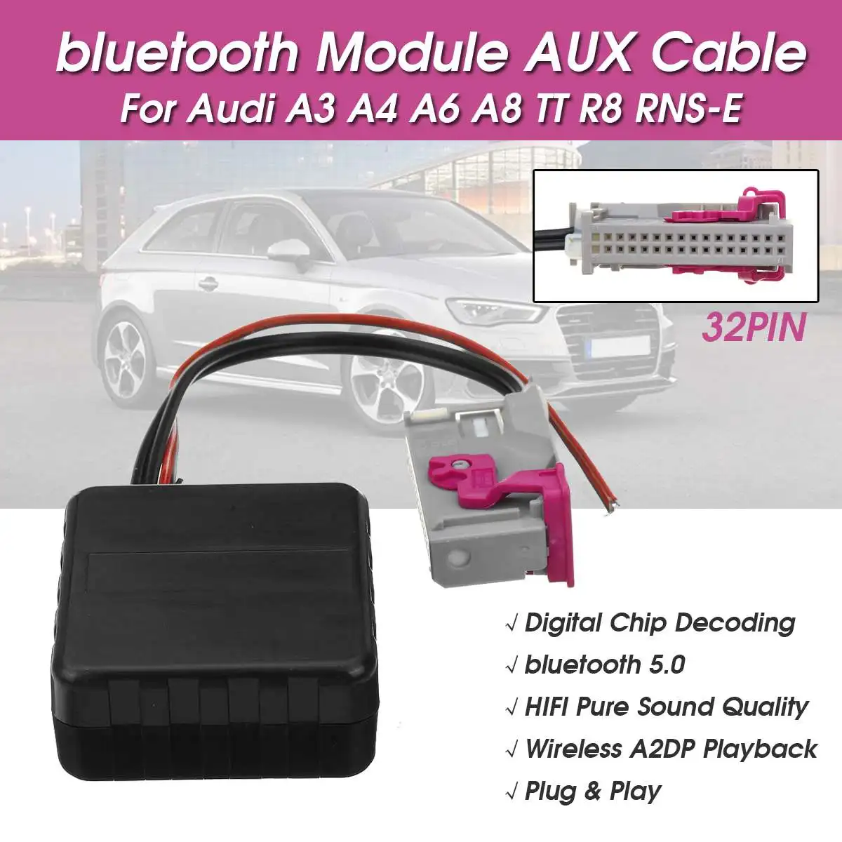 32 Pin Автомобильный bluetooth-комплект модуль AUX вход аудио кабель адаптер для Audi A3 A4 A6 A8 TT R8 RNS-E