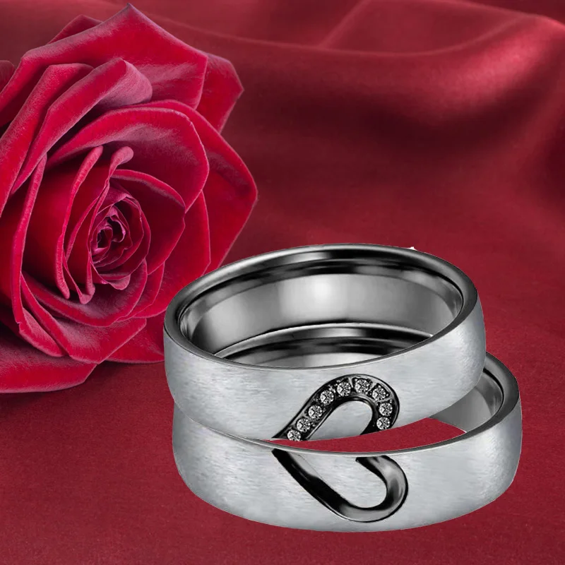 Alliance, ювелирные изделия на День святого Валентина, обручальные кольца для мужчин и женщин, черный cz, сердце, одинаковые, для свадьбы, пары, набор колец