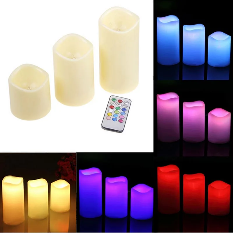 Romantic 3Pcs/set remote control LED color changing candle operated led candles bougie Light for