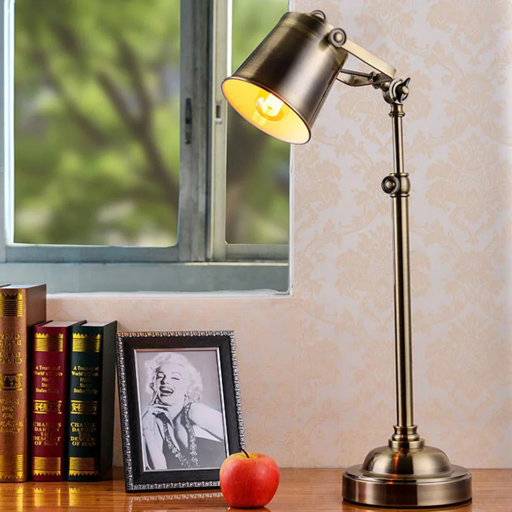 Vintage Lampshade Adjustable Table Lamps Lights Retro Brief Iron Plated