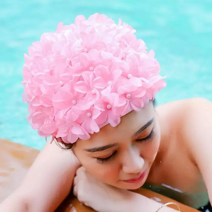 Горячая Женская 3D лепесток шапочка для бассейна ванна шапка дамская плавать ming бассейн шапка с цветком MCK99