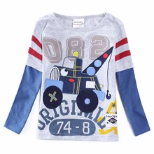 Boy Long Sleeve T-Shirt Cotton Embroidered Cartoon Car Boy Child Wearing Round Neck Long Sleeve Top T-Shirt A5615 cartoon tattoo man print round neck long sleeve t shirt