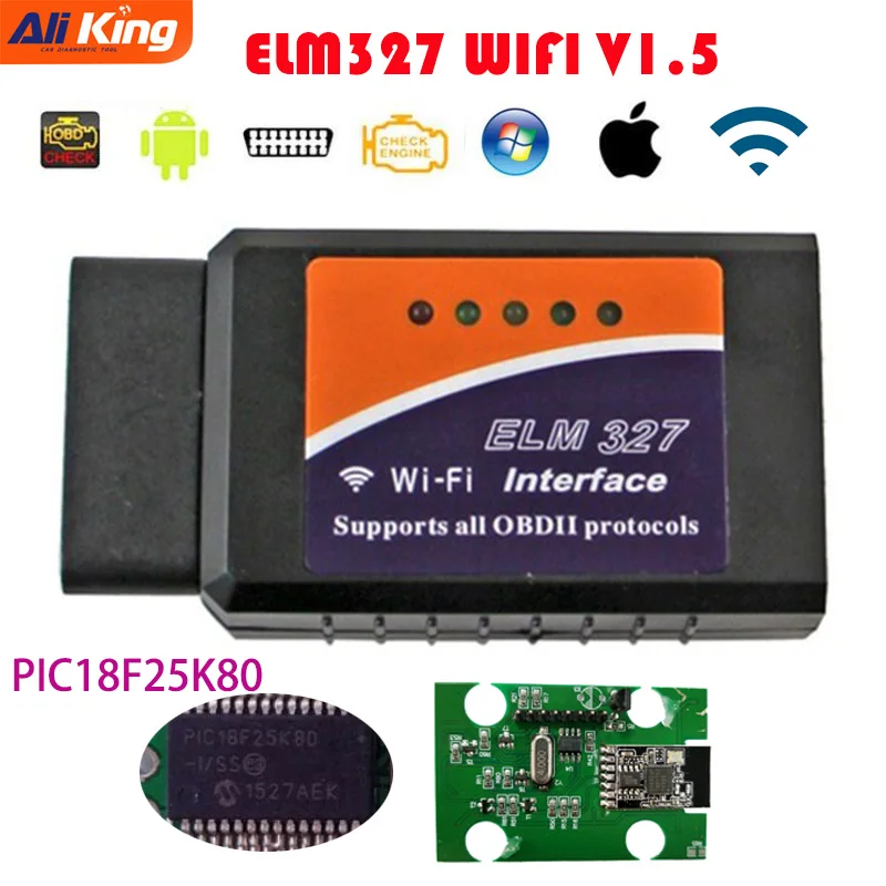 PIC18F25K80 ELM327 WIFI V1.5 OBD2 Scanner Car Fault Code Reader OBDII Adapter elm 327 Auto Diagnostic Scan Tool for IOS Android