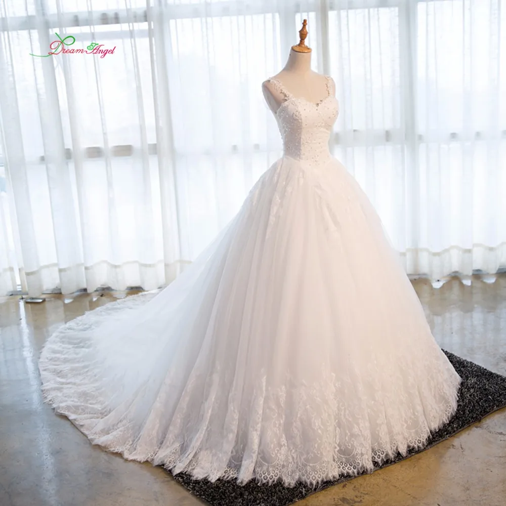 

Fmogl Elegant Sweetheart Lace Princess Wedding Dress 2019 Appliques Beaded Chapel Train A Line Robe De Mariee Plus Size