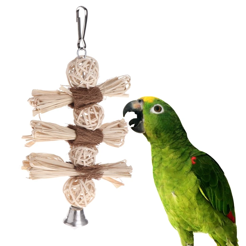 Grass Swing Bell Bird Parakeet Parrot Toy Chewing Bite Rattan Balls