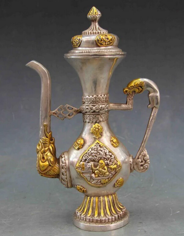 

song voge gem S1220 10 White Copper Bronze Silver Monkey Ride Elephant Flagon Kettle Teapot wine Pot