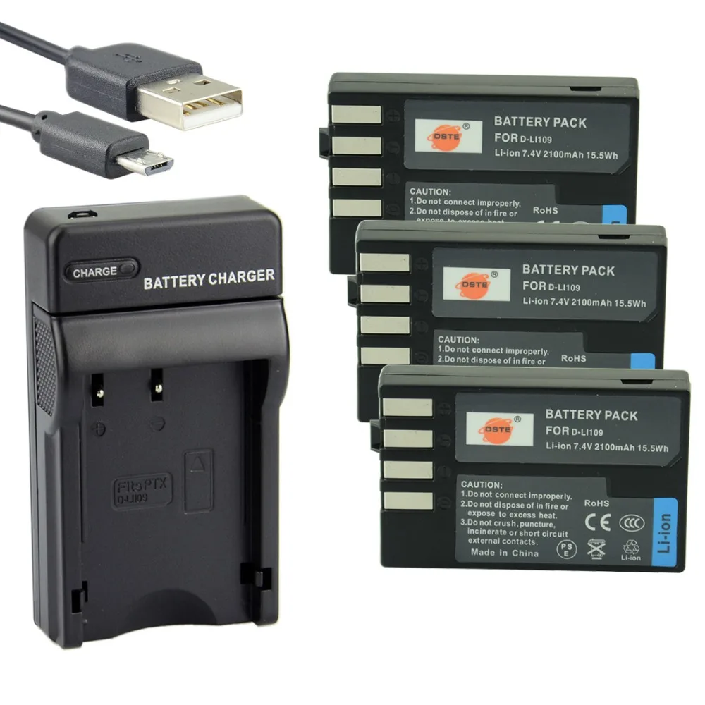 DSTE 3pcs D LI109 Li ion Battery with USB Charger for Pentax K 30 K R K