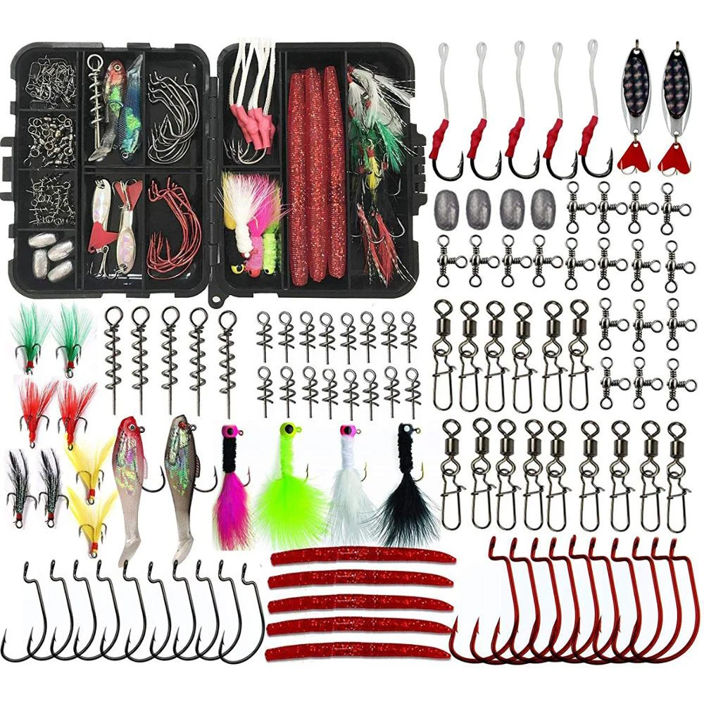 

100pcs/box Fishing tackle box for Lure Kit Baits Tackle including Crankbaits Spinnerbaits worms Jig hooks hard Lures