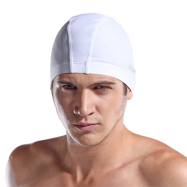 Мужские шапочки для плавания из нейлона плюс DESMIIT, высокое качество, мужские шапочки для плавания в черную полоску, белые мужские и женские шапочки для плавания - Цвет: White