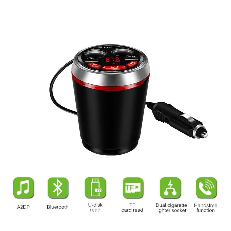 Onever Bluetooth fm-передатчик автомобильный музыкальный MP3 плеер Автомобильный комплект свободные руки подстаканник прикуриватель USB адаптер питания разветвитель - Название цвета: Красный