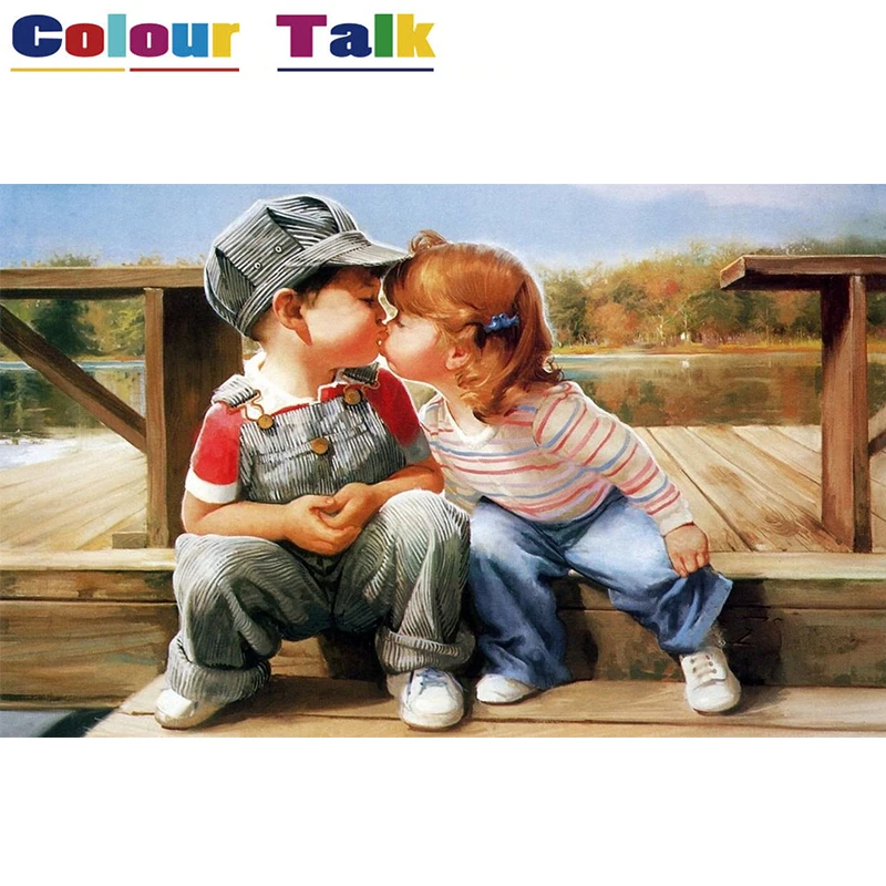 Canvas Painting by Numbers DIY Pictures Coloring Acrylic Wall Oil Home Decoration No Frame Kids Kiss P-0168 | Дом и сад