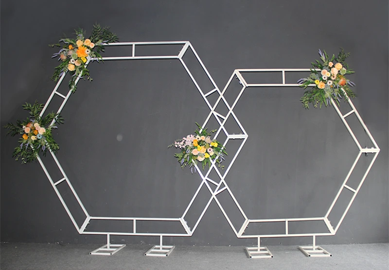 JAROWN Wrought Iron Hexagonal Arch Frame Wedding Stage Background Flower Decoration Home Party Screen Decor (22)