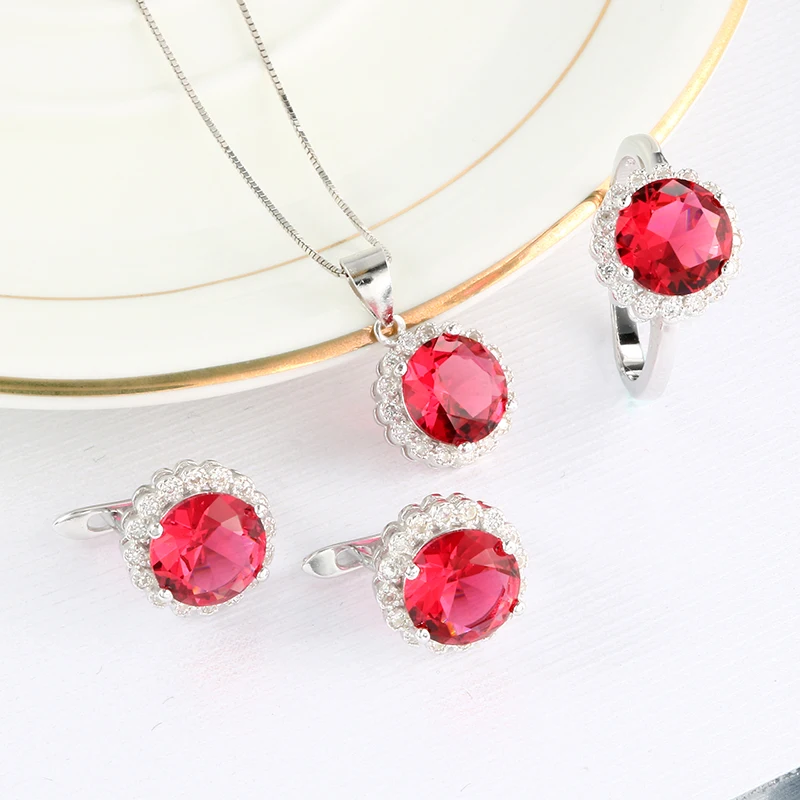 JOVO Necklace and Earrings rings Jewelry Sets for Women 925 Sterling Silver round AAA Zircon 4 color Fashion party ladies gift Fine Jewelry