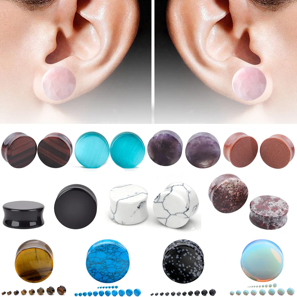 1 Pair Plugs and Tunnels Trendy Natural Stone Round Ear Expander