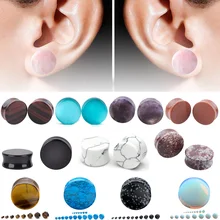 

1 Pair Plugs and Tunnels Trendy Natural Stone Round Ear Expander Stretchers Plug Tunnel Earring Gauges Body Jewelry Piercing