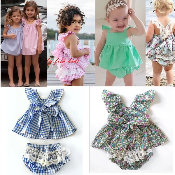 Wholesale Summer Toddler Girl Clothing Sets Baby Kids Ruffles&bow Belt