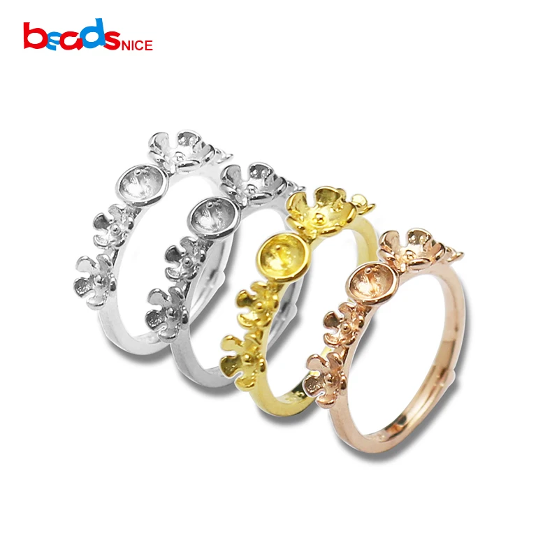 

Beadsnice Solid Silver 925 Finger Ring Base with Pin and Flowers Engagement Rings fit 5mm Round Setting for women ID31044