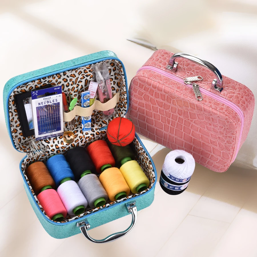 Home Portable Sewing Thread Package PU Leather Storage Box Sewing Kit 