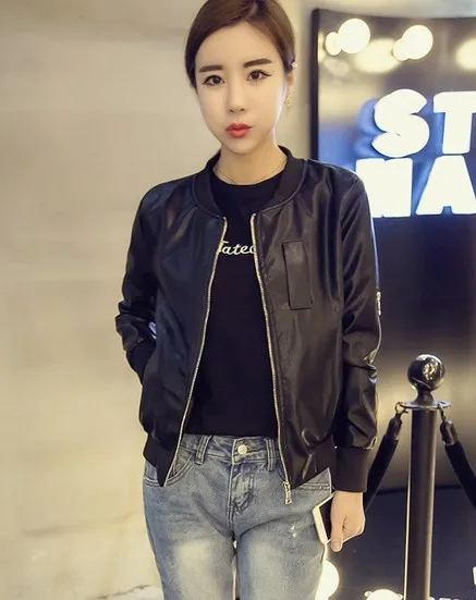 NEW women female leather coat jacket women short slim zipper Black Motorcycle leather Jackets Women jaqueta de couro feminino